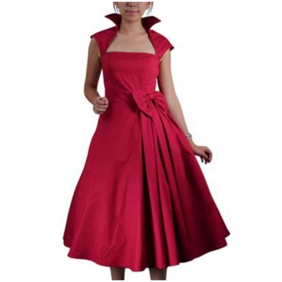 Pin Up Bow Collar Swing Dance Dress - Picture 2 of 5